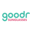 Logoen til Goodr. Det står good i turkis øverst. Under står det sunglasses.