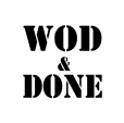 Logoen til Wod & Done. Det er sort tekst på en hvit bakgrunn.