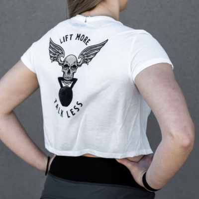 Lift More Talk Less Cropped Tee (White)