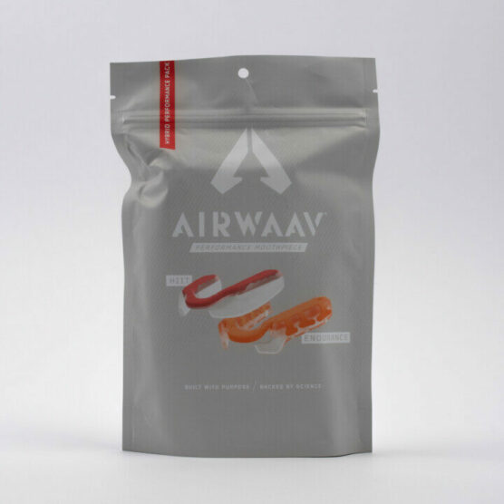 airwaav, Grå plastpose med zip lock som inneholder 2 munnstykker som bruker under HIIT og ENDURANCE trening.