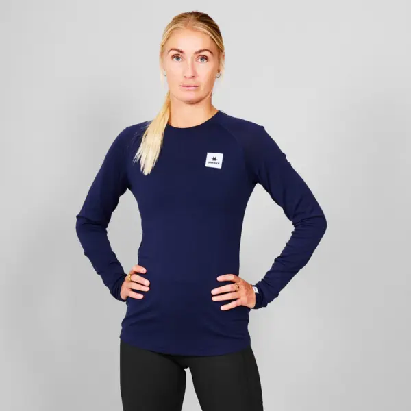 Merino 165 Base Layer Long Sleeve (blue) til damer med saysku logo på venste bryst.